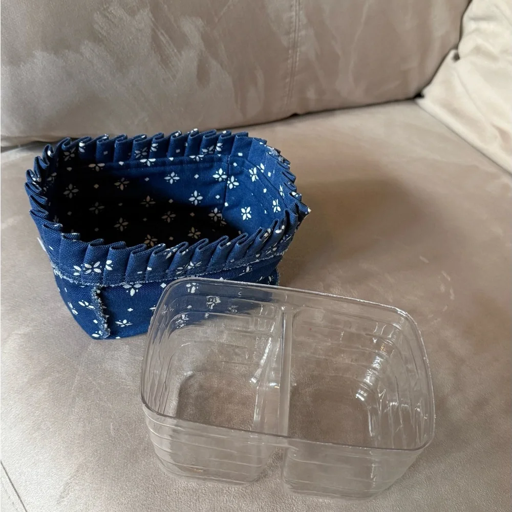 Longaberger Wooden Basket Blue Lining and Original Plastic Liner